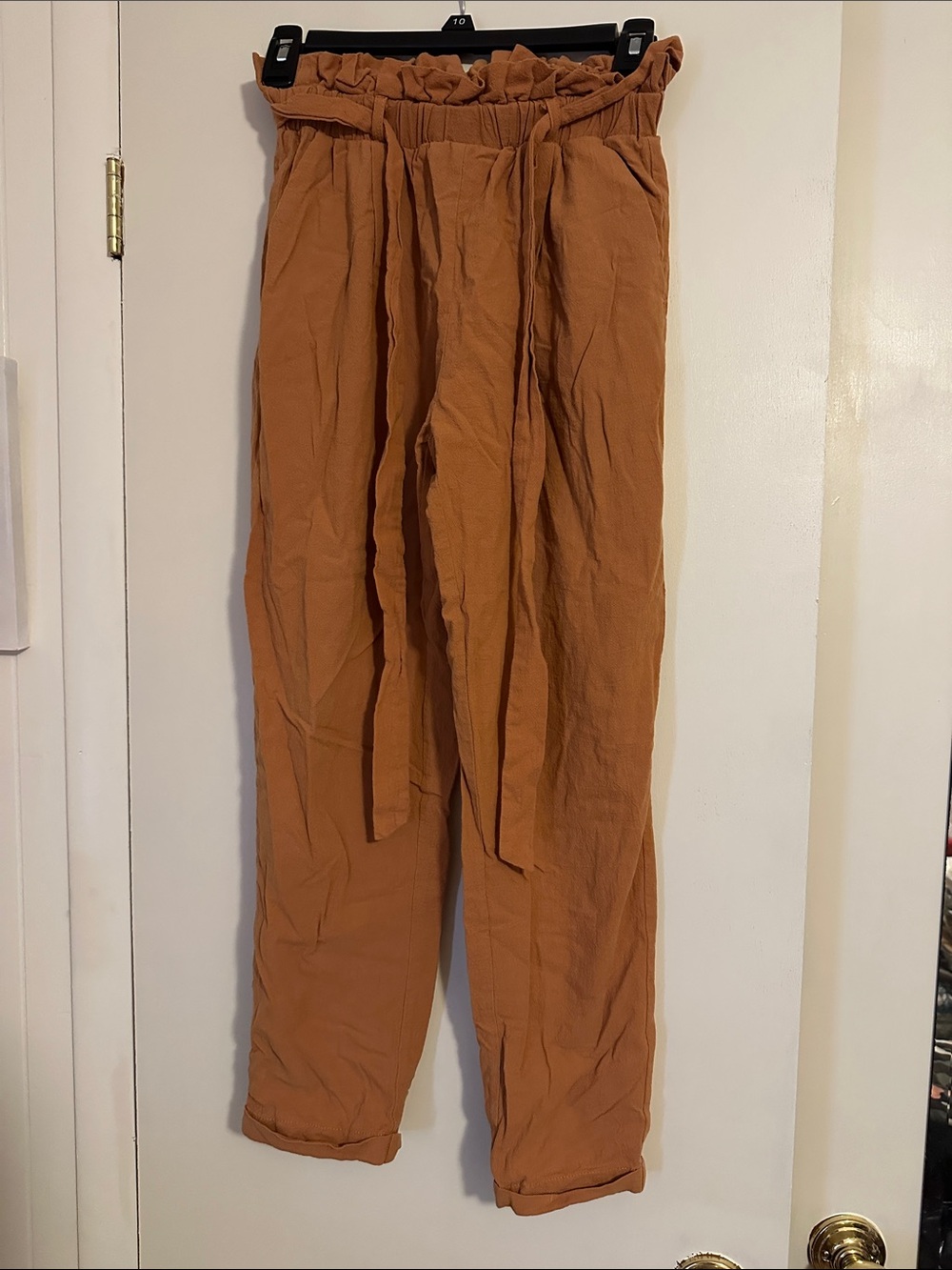 FAVLUX Paperbag Waist Cropped Pants in Cognac